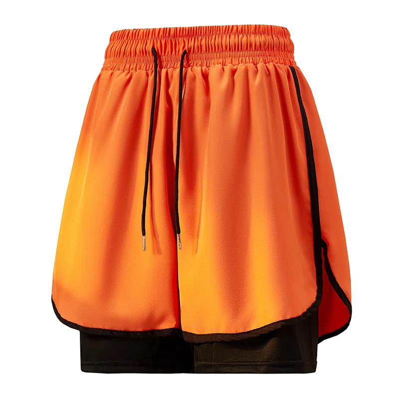 兰缪 美式复古纯色基础款舒适宽松亲肤柔软透气户外运动日常通勤无性别主义高街风百搭系带假两件三分中腰篮球裤休闲短裤 男女同款