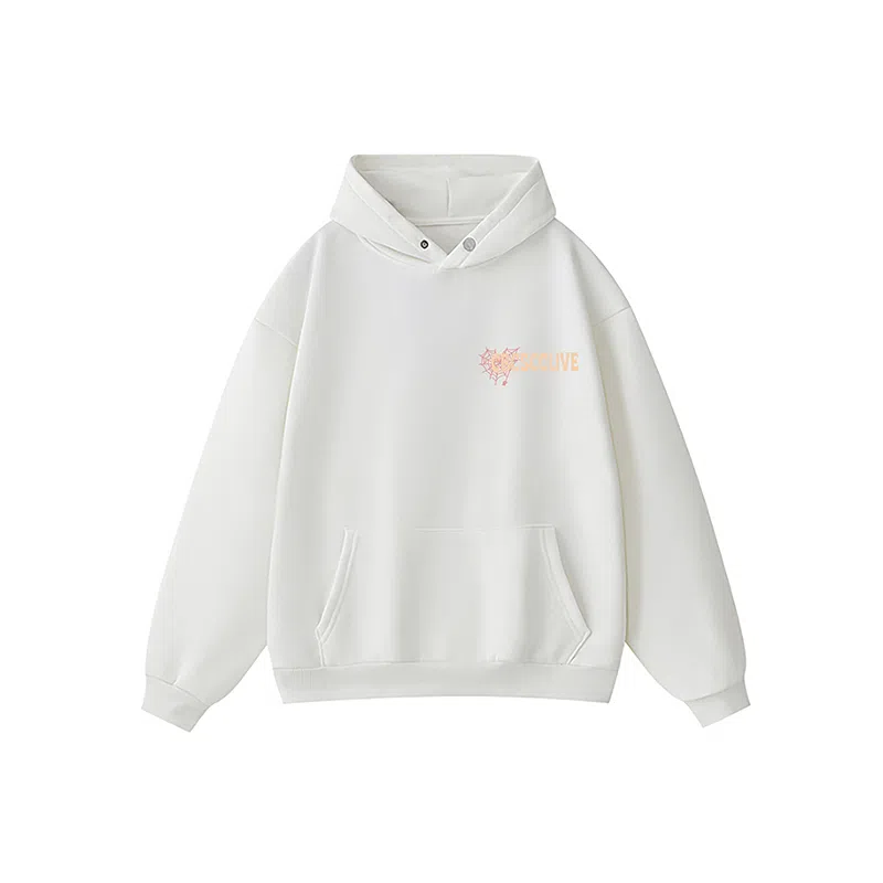 草本初色 无性别主义设计蜘蛛网字母印花舒适宽松套头通勤连帽卫衣 男女同款