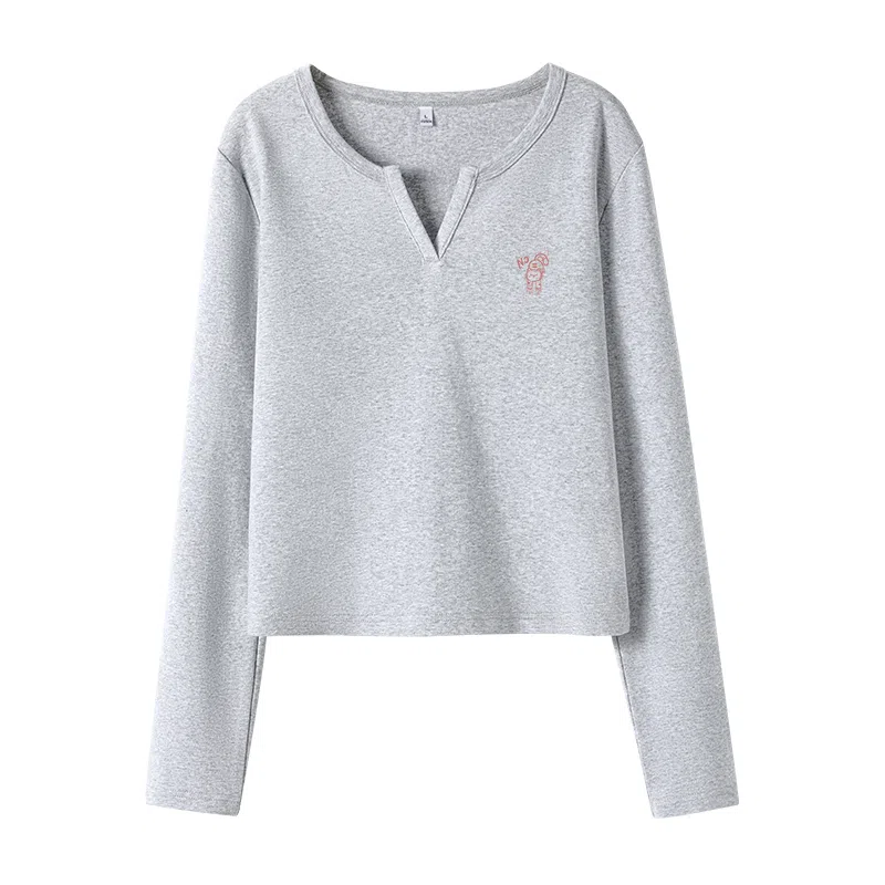 MJ STYLE Slim V-Neck Long Sleeve Tee