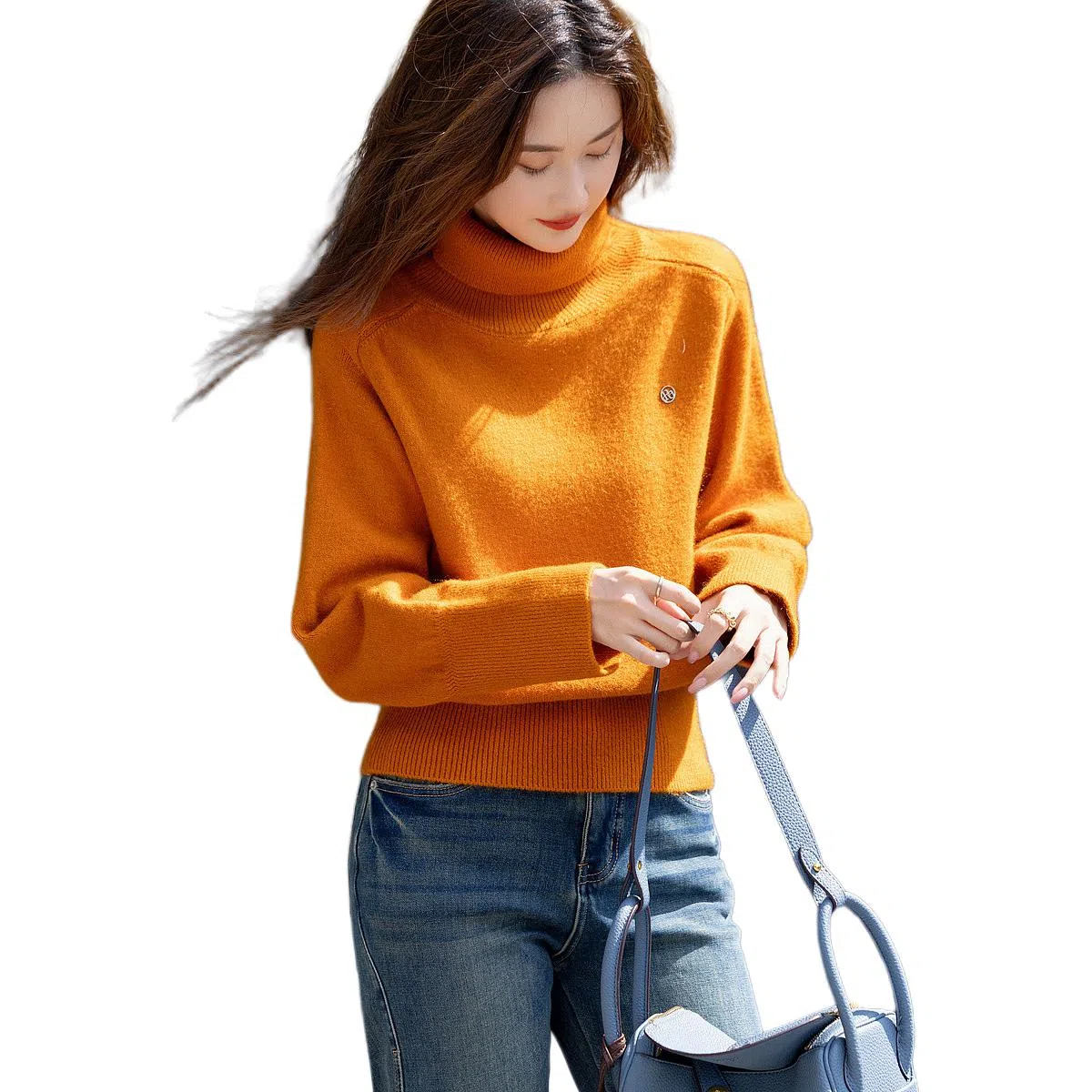 【dme】 纯色高领套头休闲长袖针织衫 女款