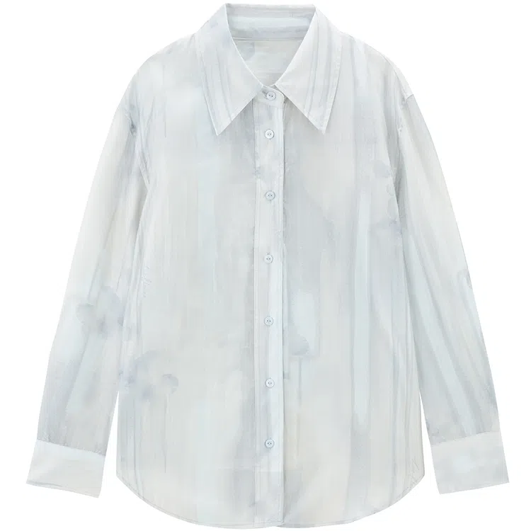 太平鸟 晕染衬衫 女款 蓝色纹样