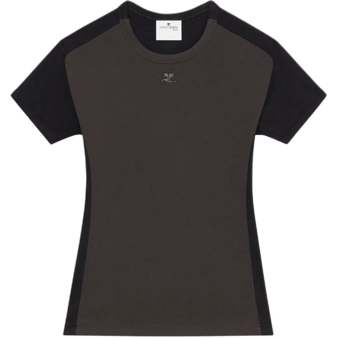 COURREGES FW24 CONTRAST FRAME T-SHIRT T Mud Brown Black