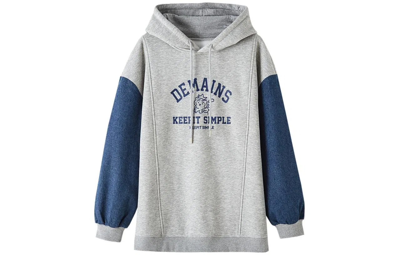 【dme】休闲连帽宽松拼接卫衣 女款 麻灰