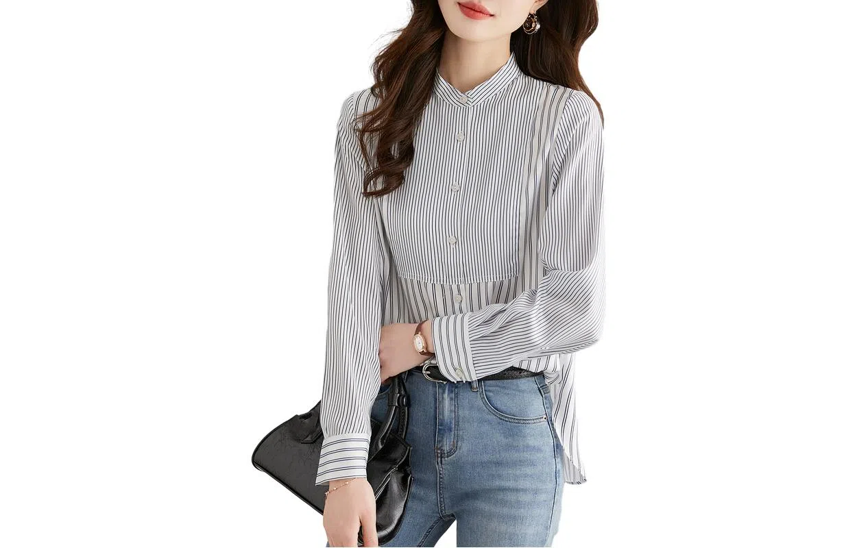 【dme】 立领条纹长袖衬衫 女款