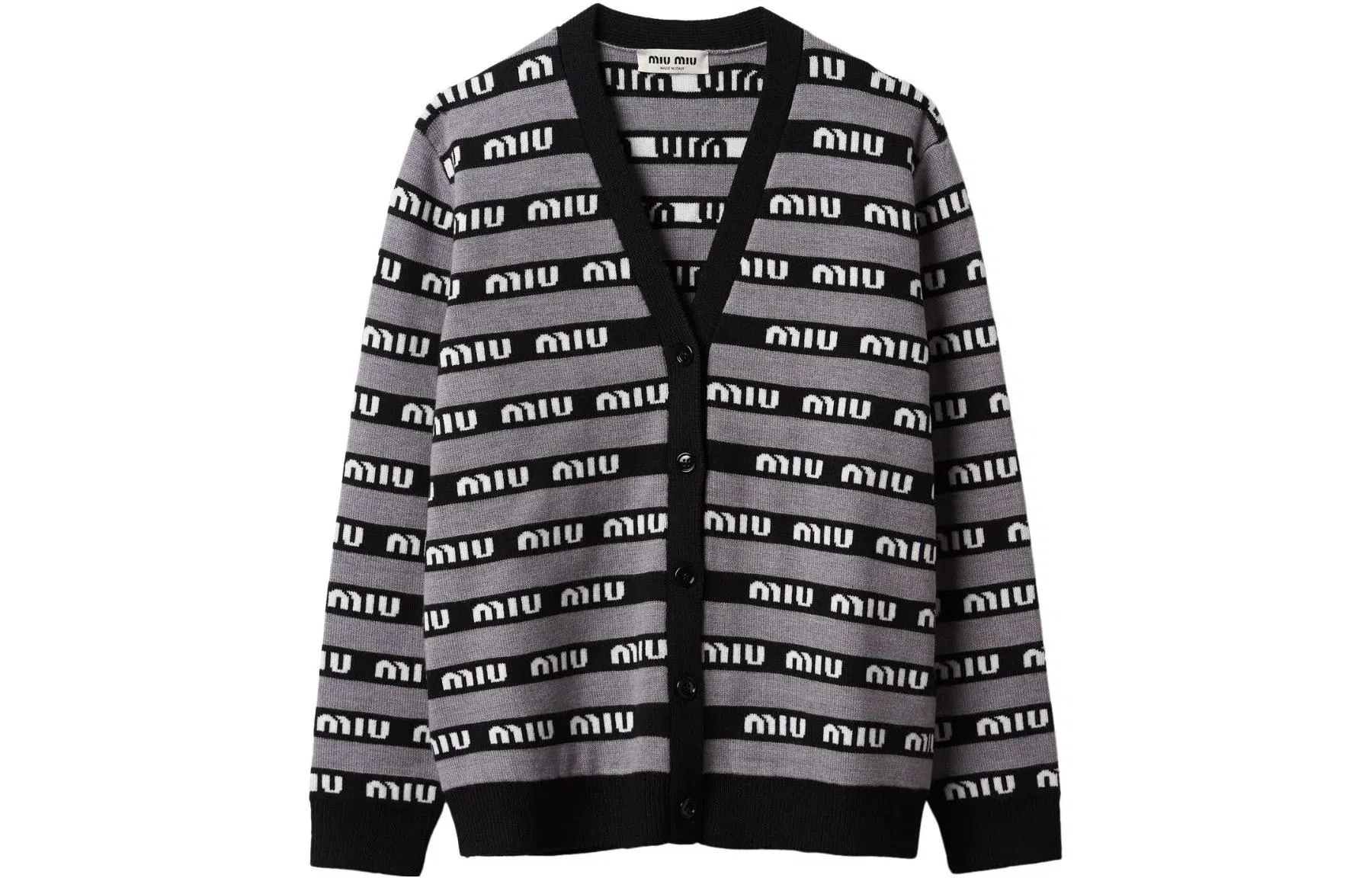 Miu Miu FW22 Striped Logo V-Neck Knit Sweater