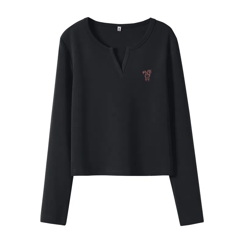 MJ STYLE Slim V-Neck Long Sleeve Tee