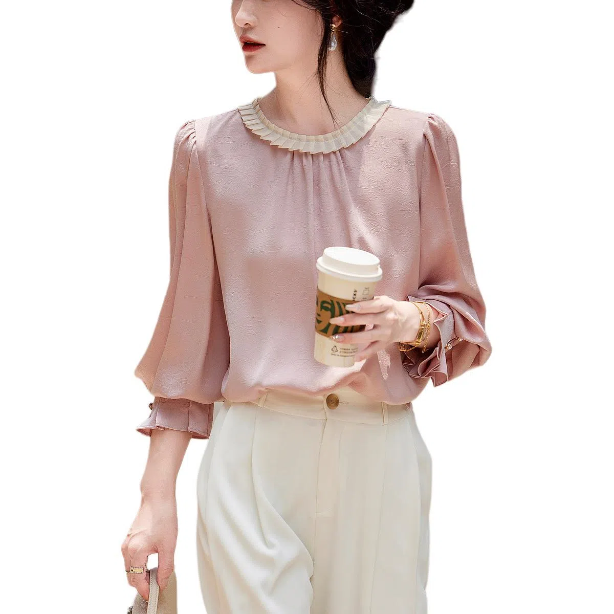 【dme】 休闲舒适通勤长袖衬衫 女款 粉红