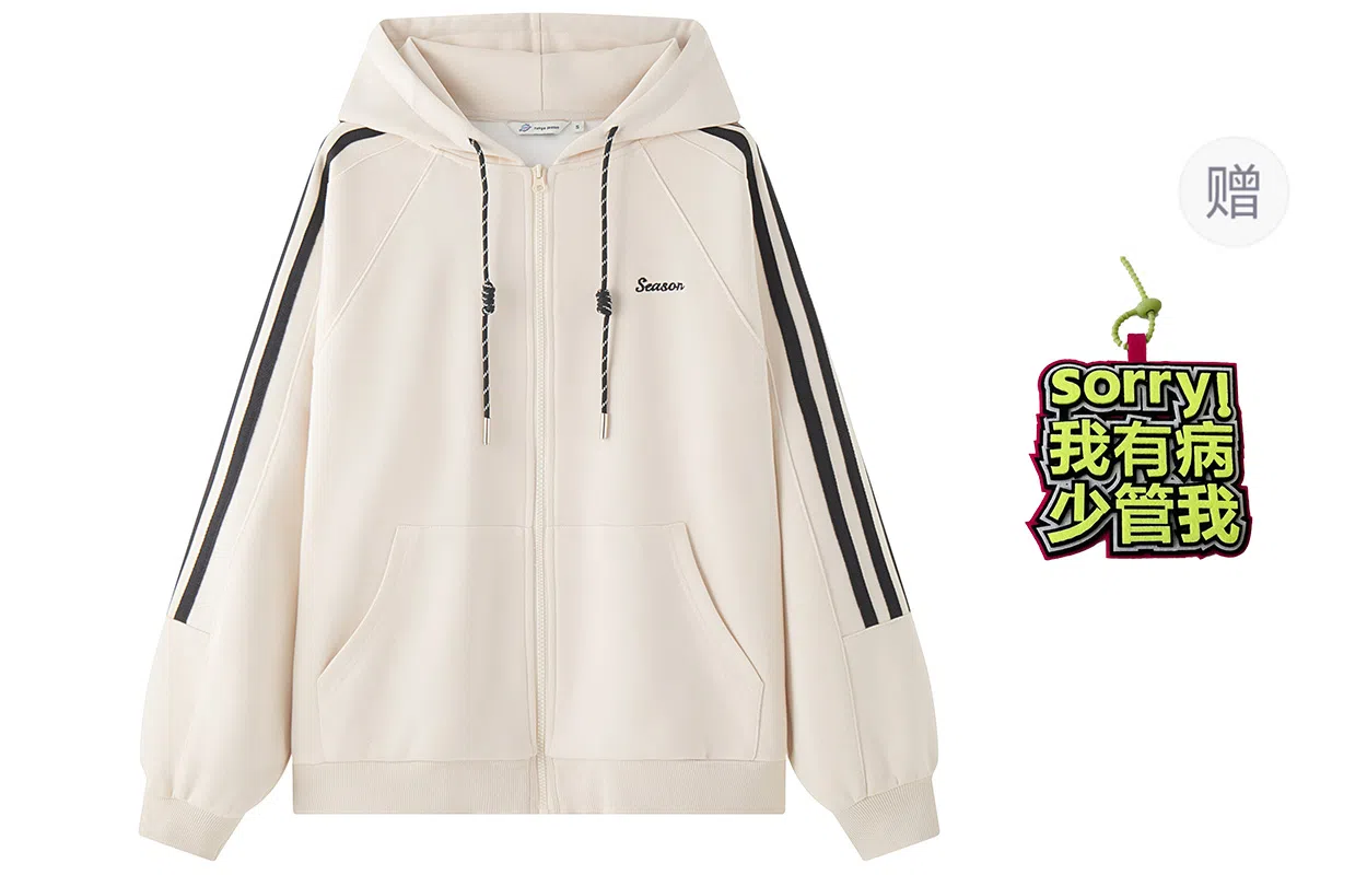 东鲸岁时记 美式复古拉链刺绣开衫连帽宽松插肩长袖夹克外套 男女同款 黑色