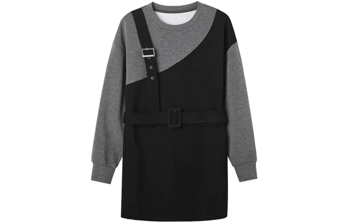 【dme】 假两件圆领套头长袖卫衣 女款 黑色