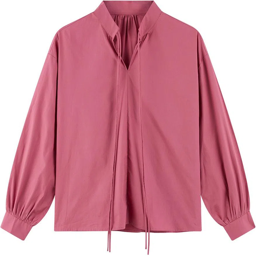 【dme】 纯色系带领宽松长袖衬衫 女款 玫红