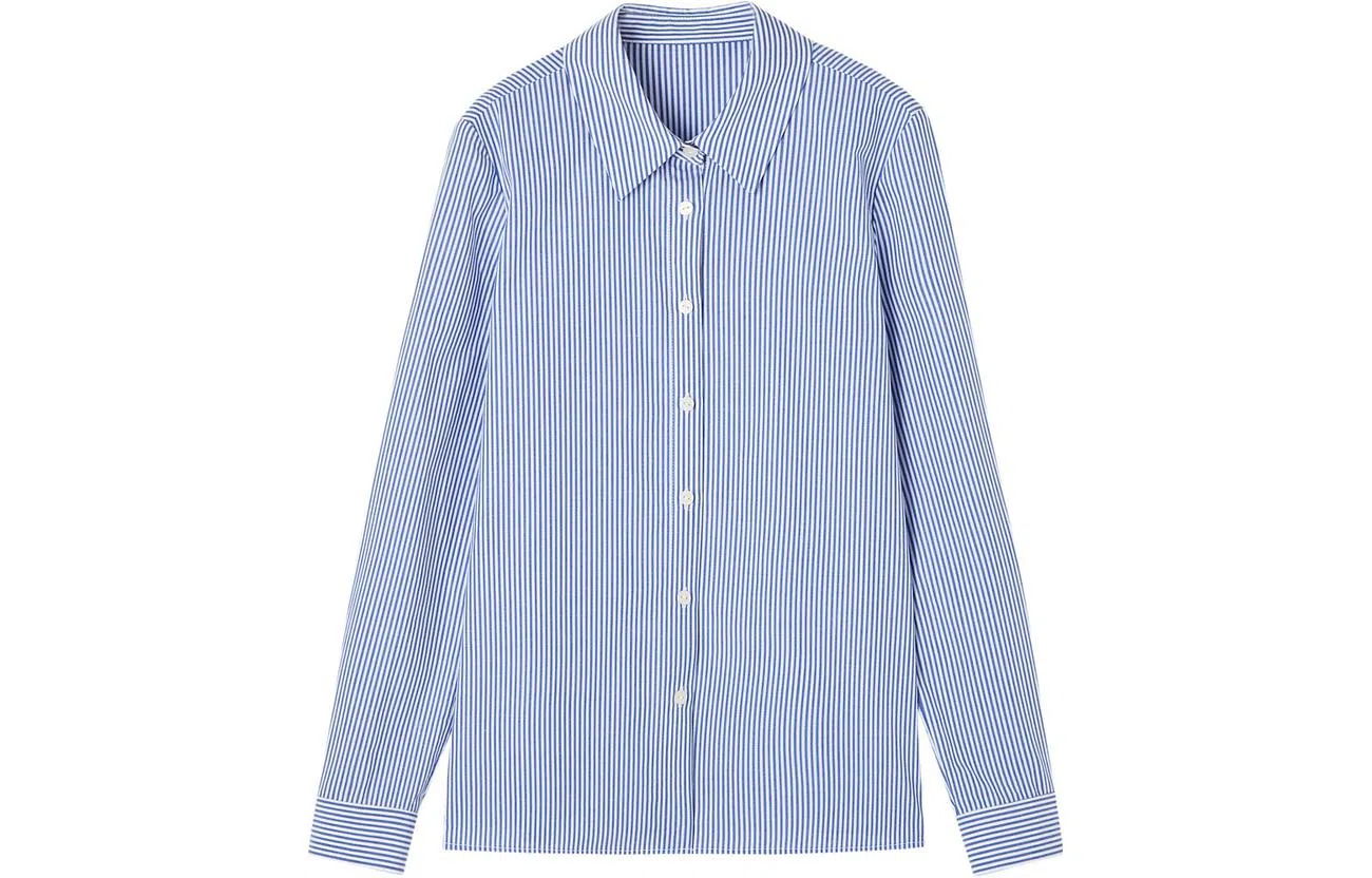 【dme】 尖领条纹纽扣长袖衬衫 女款