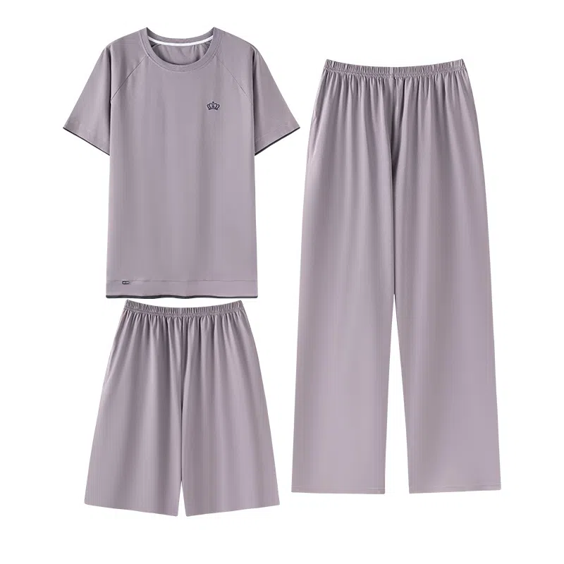 兰缪 舒适透气亲肤短袖薄款可外穿家居服睡衣套装 男款 图片色