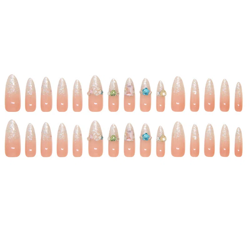 馨枕居 法式细闪钻款  穿戴甲 杏仁裸色纯色 爆闪