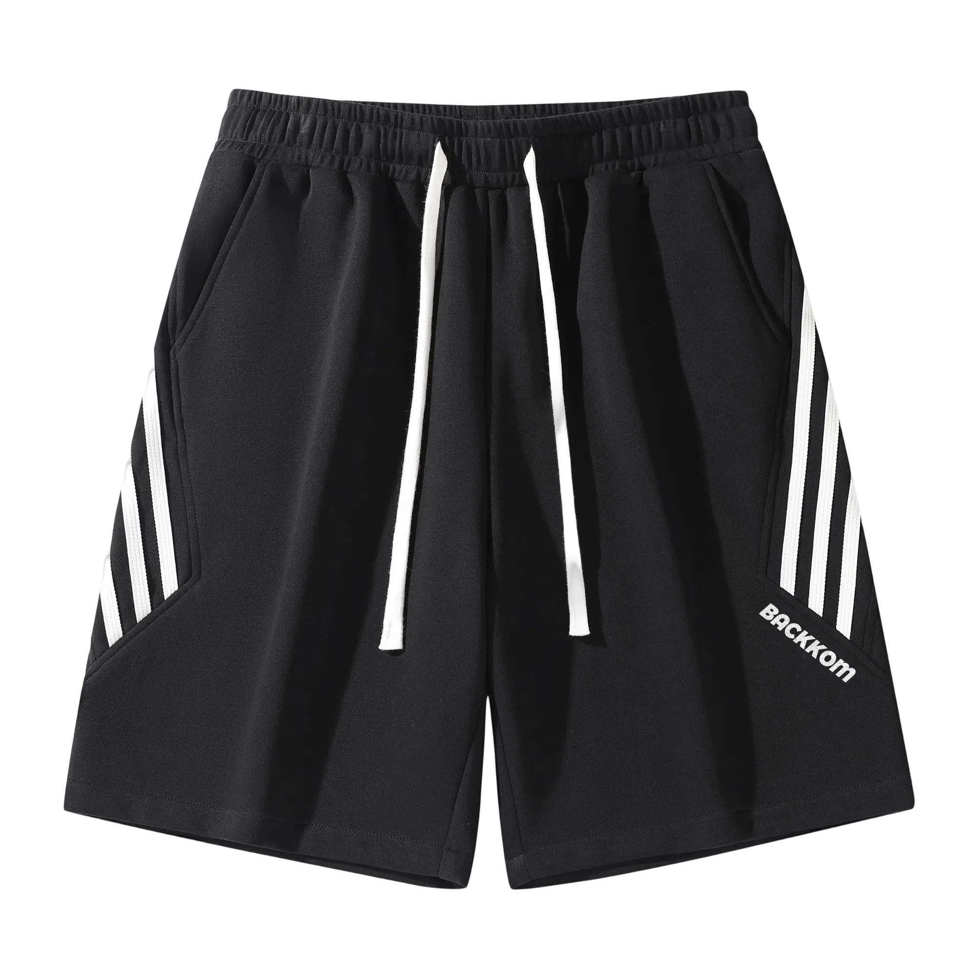 大卫贝肯 美式复古宽松直筒字母印花侧边斜条纹时尚百搭透气五分休闲短裤 男女同款