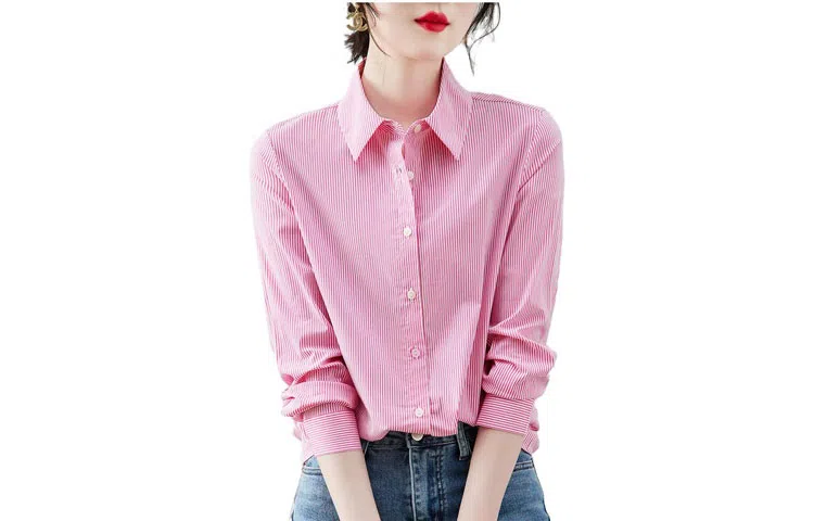 【dme】 尖领条纹纽扣长袖衬衫 女款