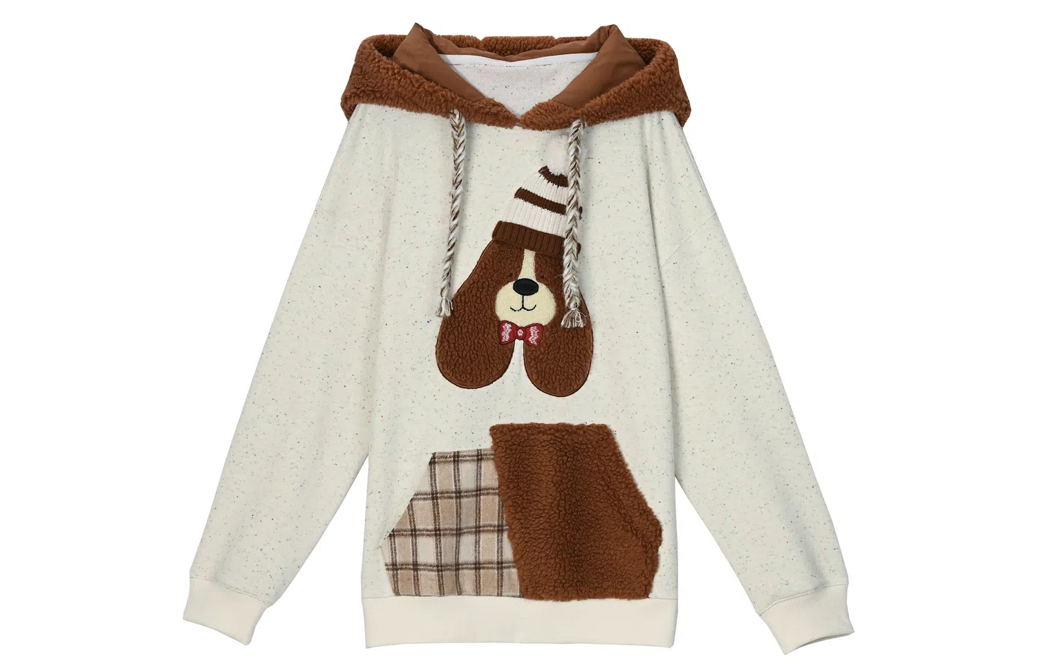 森女部落 潦草小狗闺蜜装连帽萌趣风拼贴套头可爱卫衣 女款