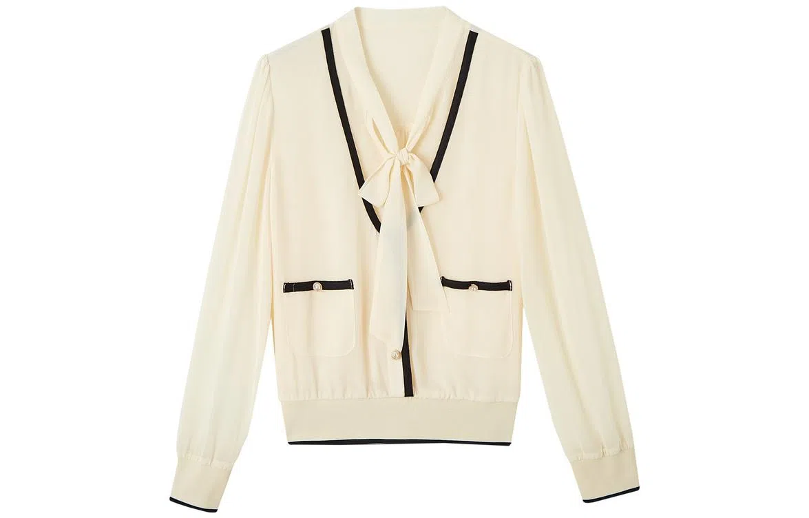 【dme】 纯色领口拼色长袖衬衫 女款 杏色