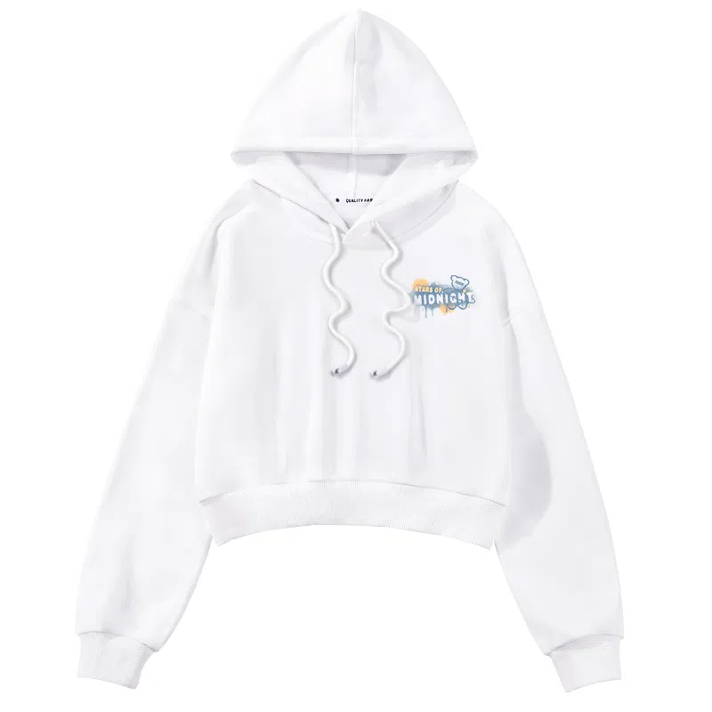 棉致 纯色简约短款落肩连帽宽松长袖卫衣 女款