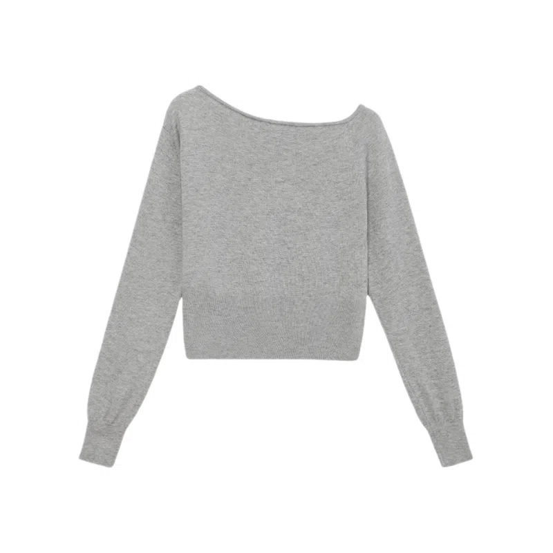 柏黛妃 斜肩漏肩长袖内搭纯色针织衫 女款