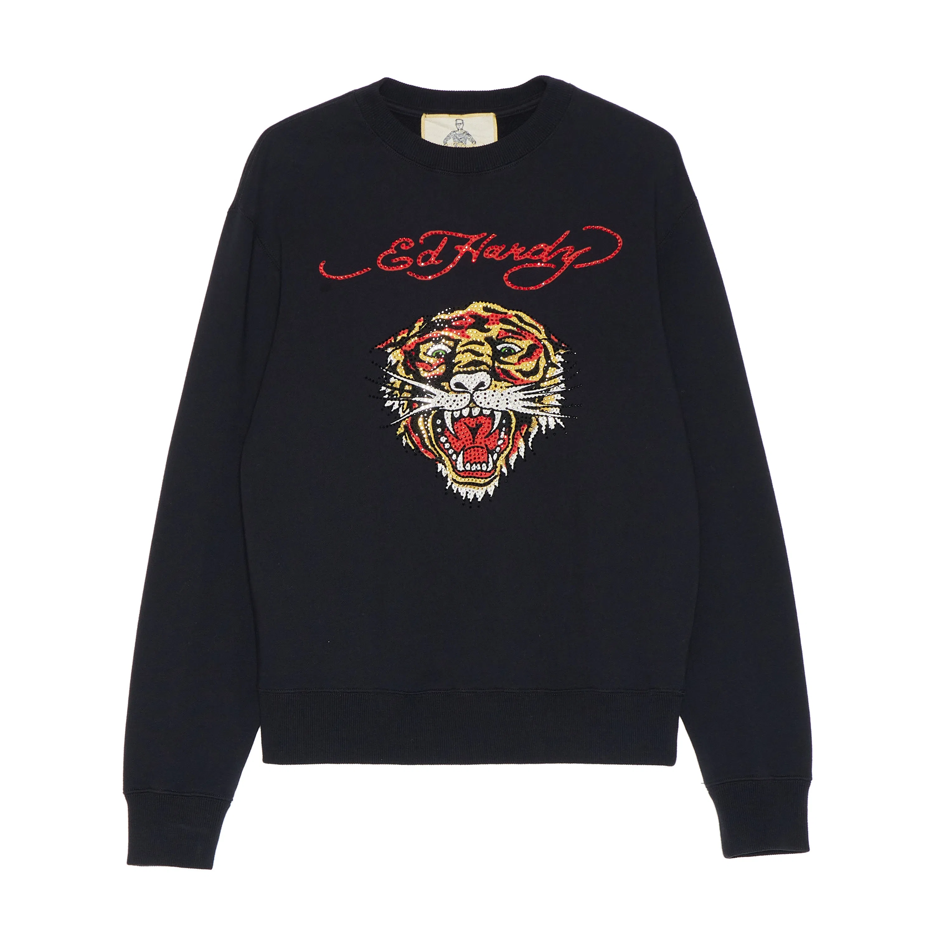 Ed Hardy Classic Tiger Rhinestone Crewneck Black