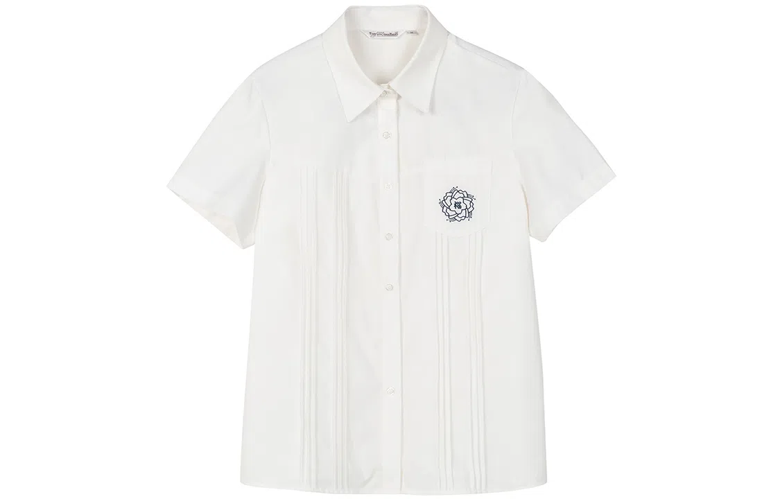 东鲸岁时记 刺绣印花单排多扣直筒短袖 樱川衬衫 女款