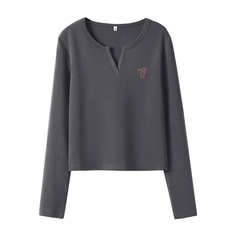 MJ STYLE Slim V-Neck Long Sleeve Tee