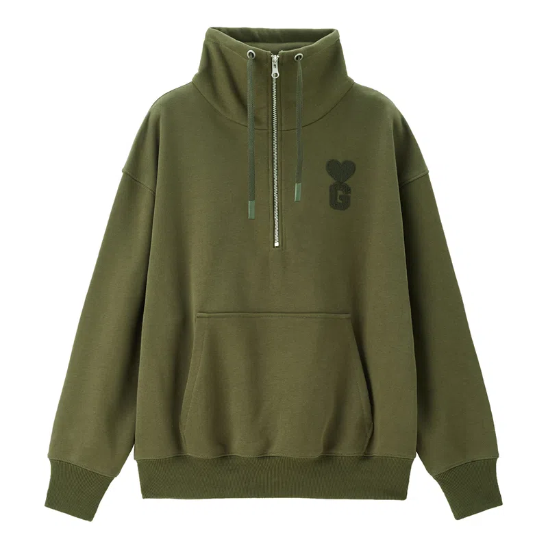 佐丹奴 心形字母刺绣抽绳立领半开襟针织卫衣 女款