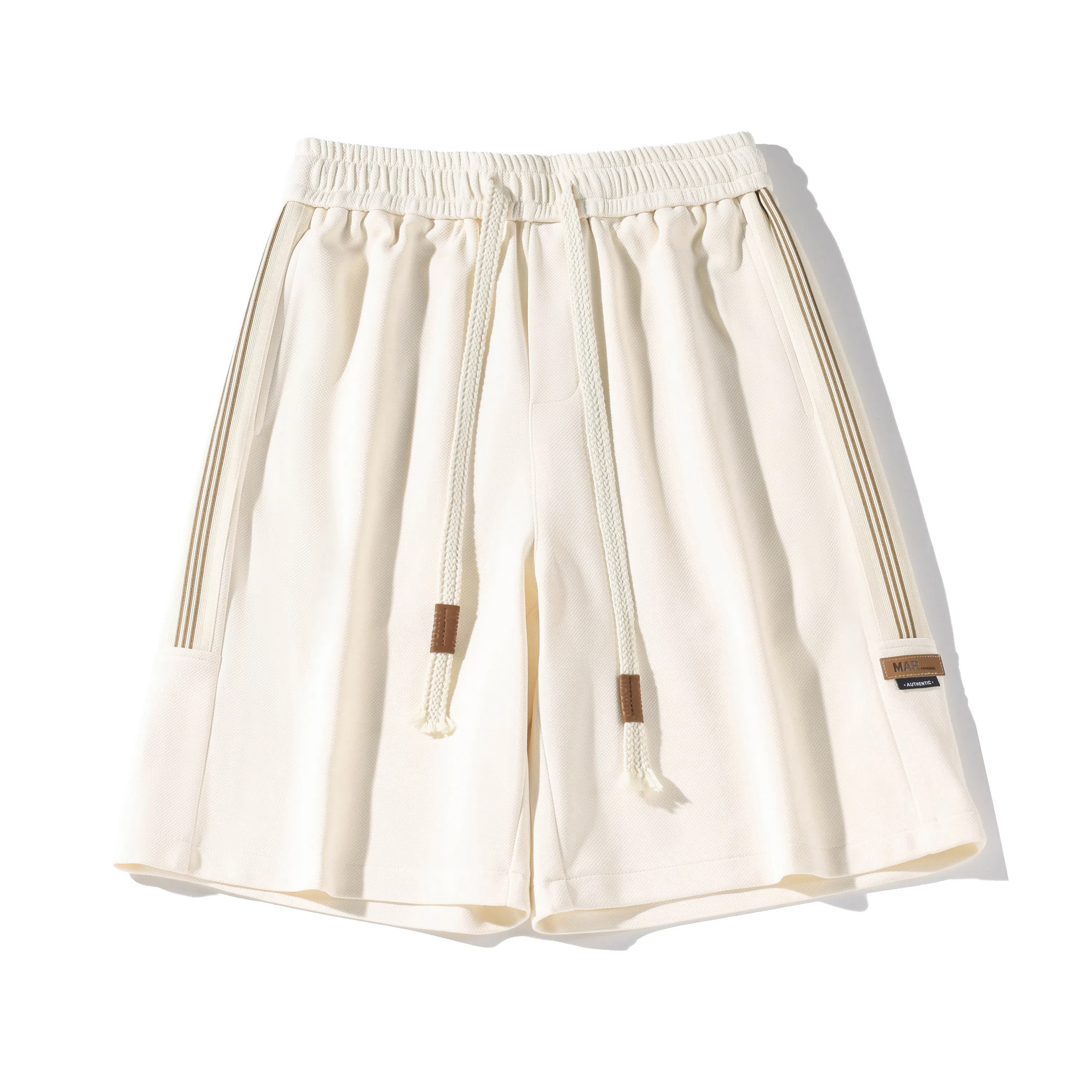 海尔斯 美式复古高街舒适时尚简约纯色条纹宽松百搭系带休闲短裤 男款