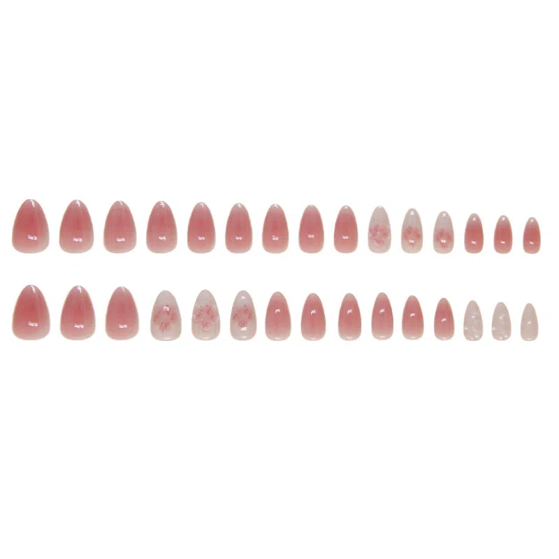 馨枕居 桃花欧美中长  穿戴甲 杏仁粉色晕染 可爱