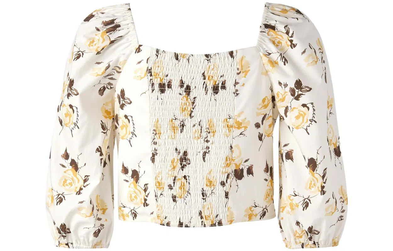 太平鸟 印花长袖衬衫 女款 米白色