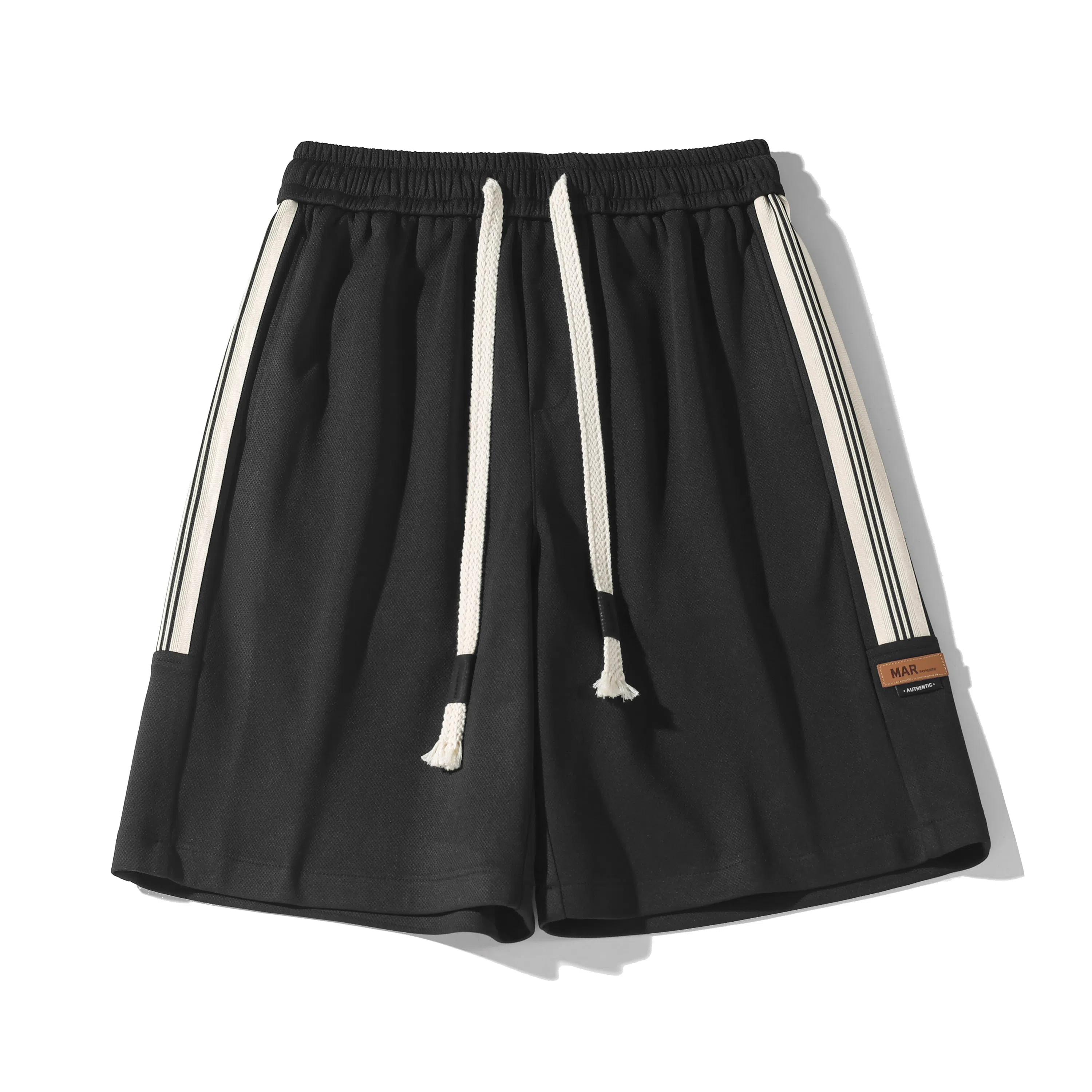 海尔斯 美式复古高街舒适时尚简约纯色条纹宽松百搭系带休闲短裤 男款