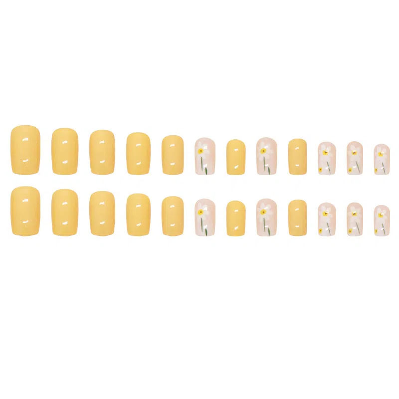 馨枕居 春夏花朵小清新可拆卸  穿戴甲 短方圆黄色跳色 可爱