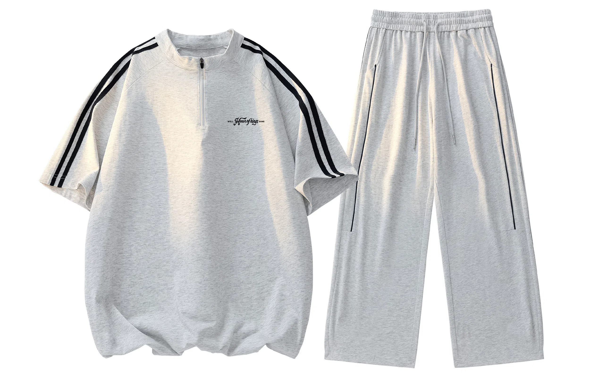 王者荣耀 标语款 美式复古百搭简约宽松舒适居家通勤户外半开拉链门襟上衣抽绳长裤休闲运动套装 男女同款