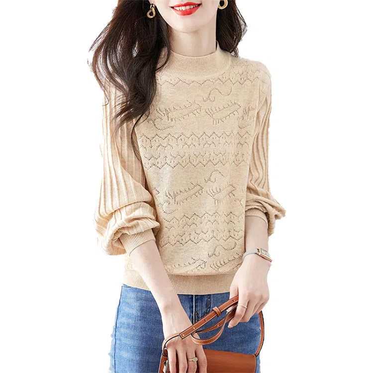 丝柏舍 半高领简约气质上衣纯色长袖针织衫 女款 杏色