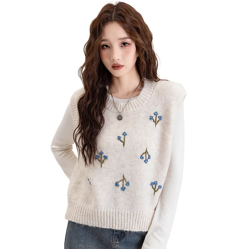 红蜻蜓 简约圆领刺绣马甲背心针织衫 女款