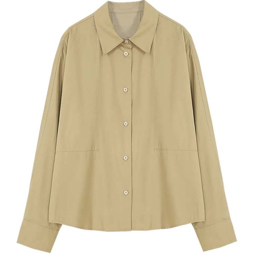 【dme】 纯色翻领宽松长袖衬衫 女款 卡其色