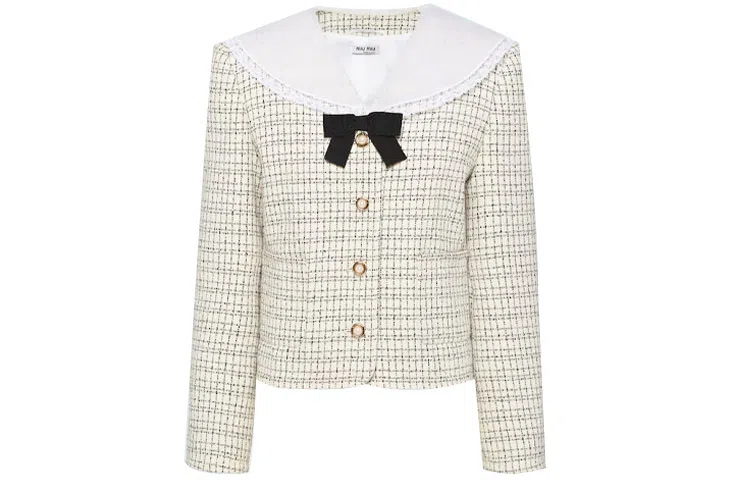 Miu Miu Bow Detail V-Neck Jacket Ivory