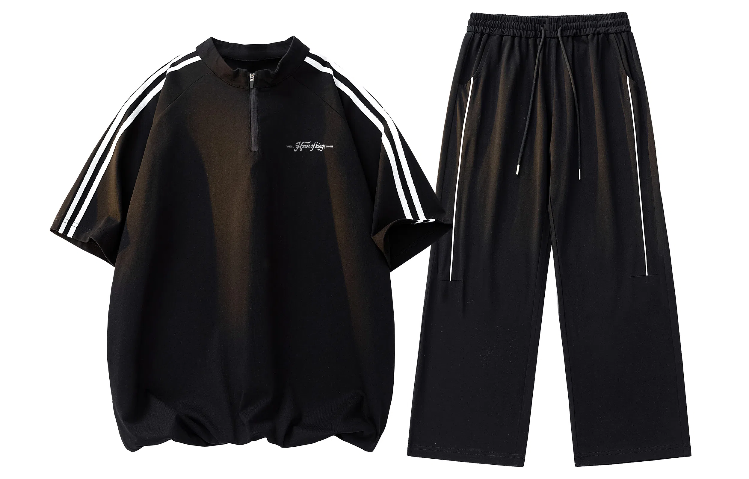 王者荣耀 标语款 美式复古百搭简约宽松舒适居家通勤户外半开拉链门襟上衣抽绳长裤休闲运动套装 男女同款