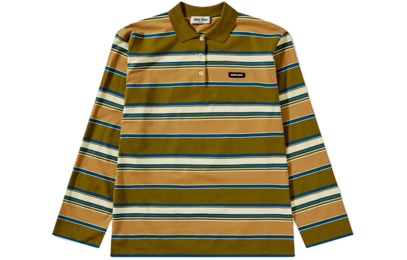 Miu Miu SS24 Striped Knit Polo Green