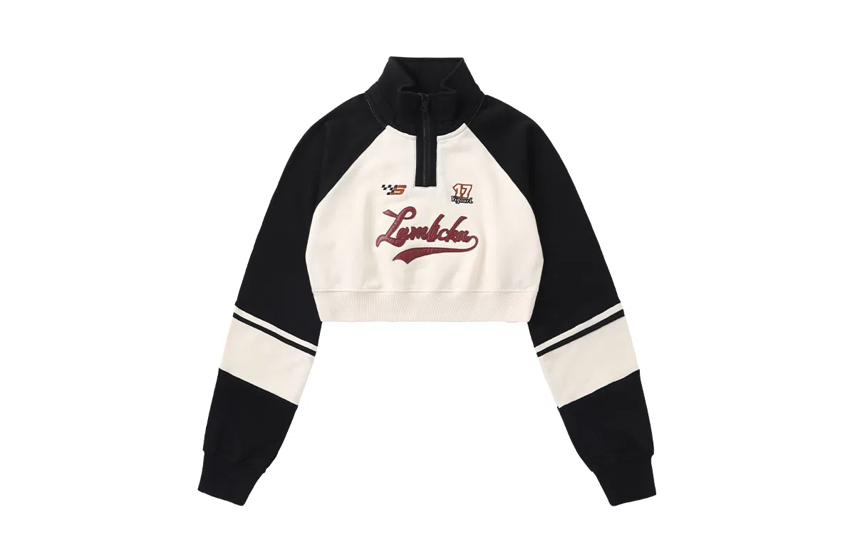 LAMLICKA Retro Letter Patch Zip Sweatshirt