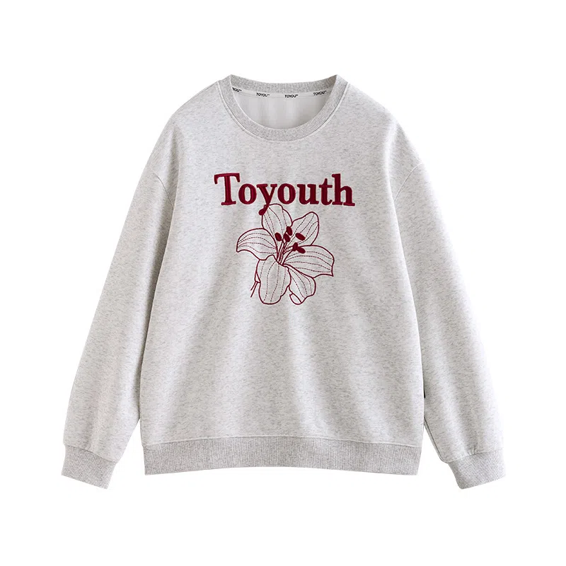 初语 慵懒风刺绣百合花套头圆领无帽卫衣 女款