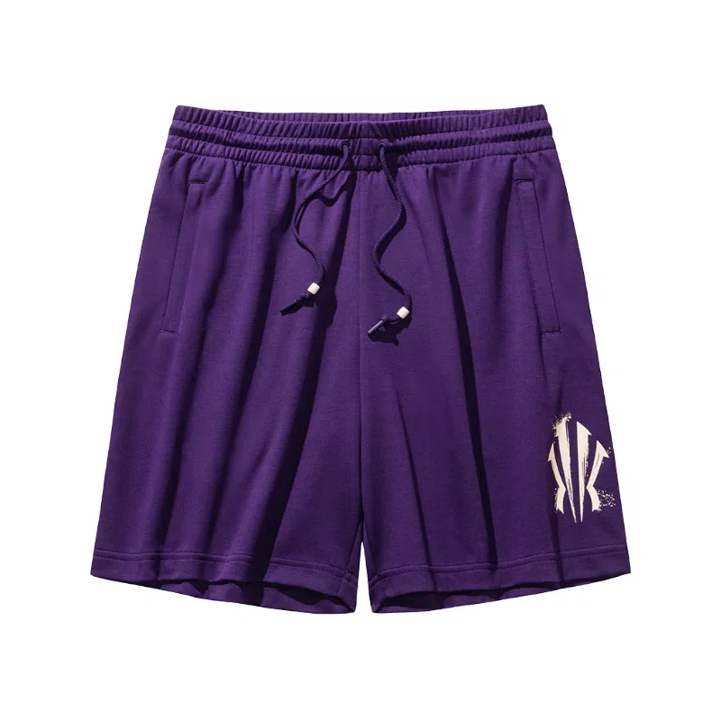 超级安踏 凯里·欧文系列 字母中腰系带透气百搭五分篮球裤 男女同款 深紫色