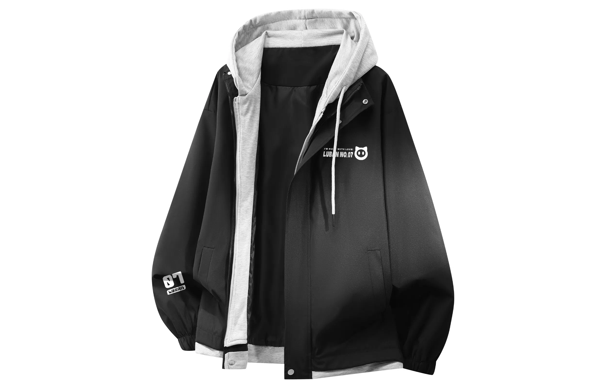 王者荣耀 鲁班七号星空梦想款 美式复古高街假两件基础款撞色拼接连帽长袖高级感户外运动休闲宽松通勤百搭外套夹克 男女同款