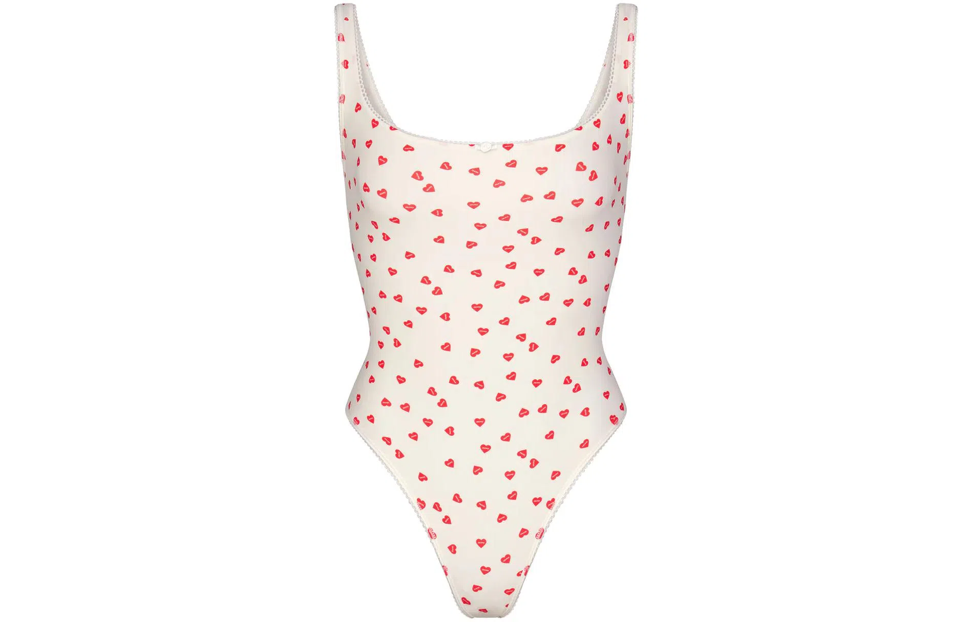 SKIMS Fits Everybody Picot Trim Bodysuit Ruby Heart Print