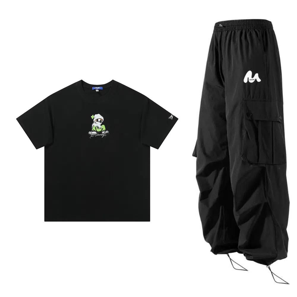 星际者 简约纯色短袖上衣工装裤情侣休闲运动套装 男女同款