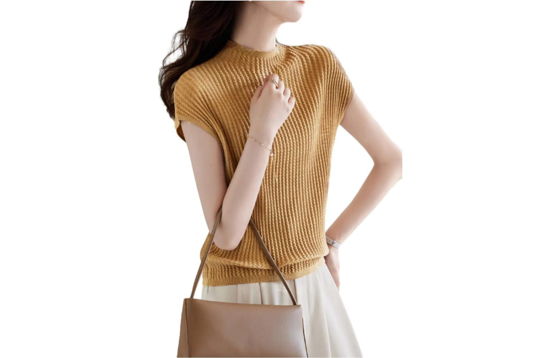 【dme】 纯色半高领直筒短袖针织衫 女款