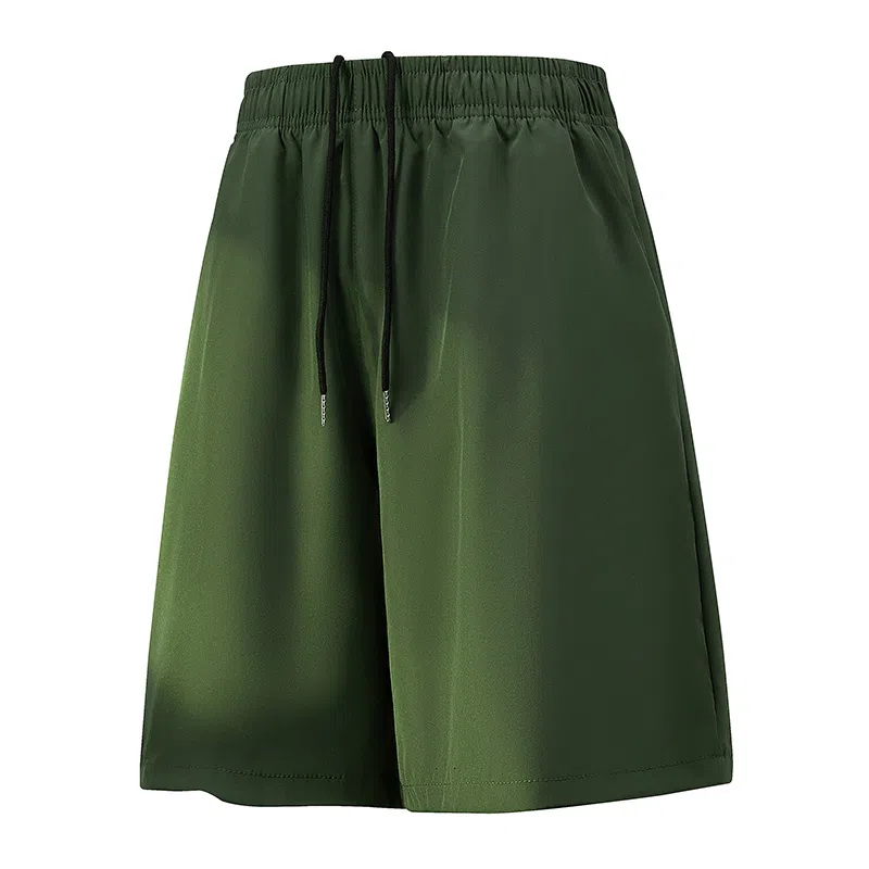 兰缪 美式复古纯色高街风基础款山系户外跑步骑行健身日常柔软通勤亲肤舒适透气运动裤系带宽松冰丝凉感速干五分裤休闲短裤 男女同款