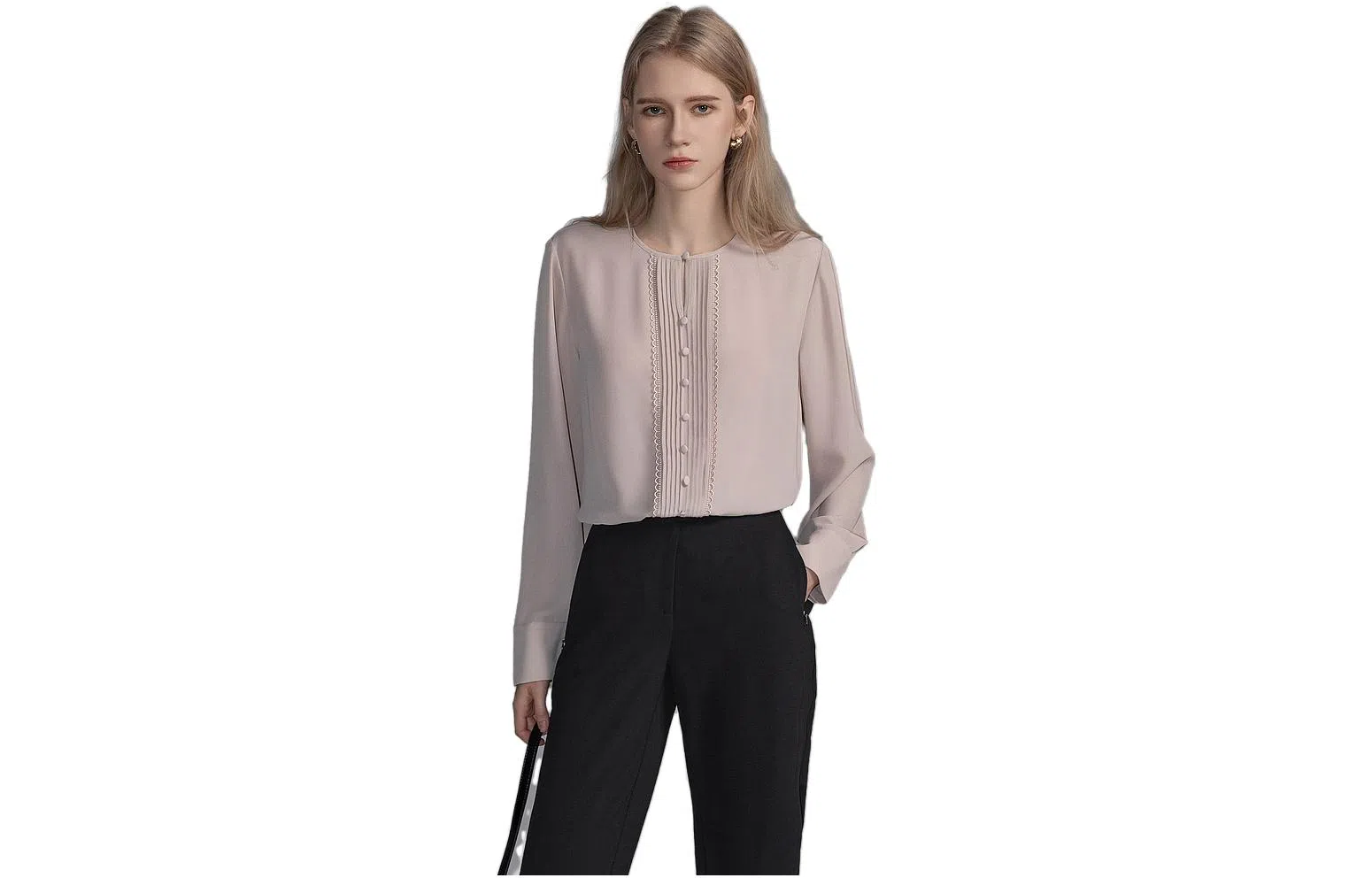 【dme】 纯色圆领休闲雪纺长袖衬衫 女款