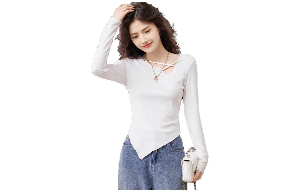 【dme】纯色不规则长袖针织衫 女款