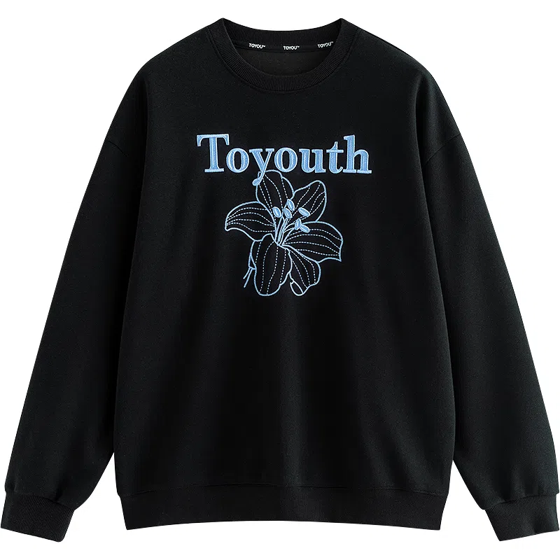 初语 慵懒风刺绣百合花套头圆领无帽卫衣 女款